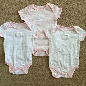 3M Burt's Bees Baby Pink and White Bodysuit Trio 100% Organic Cotton